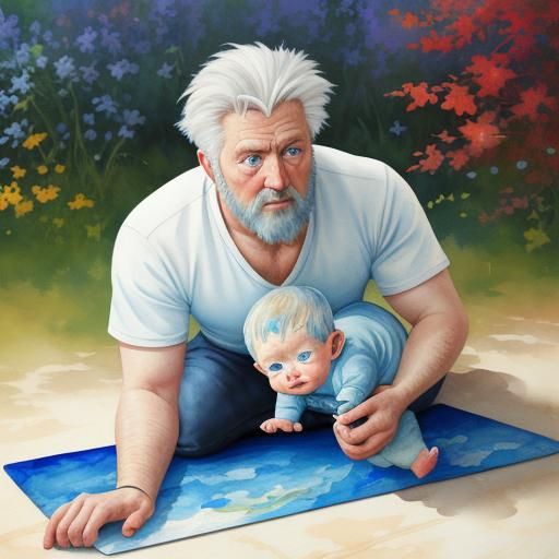 Baby's First Crawl: Gouache Impressionist Family Scene