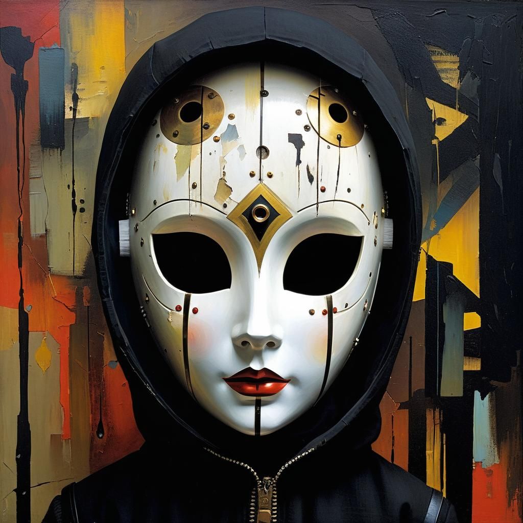 Dystopian Broken Doll Mask in Oil