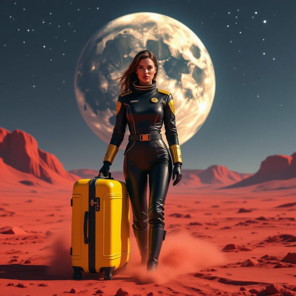 Astronaut Opens Suitcase on Alien Planet