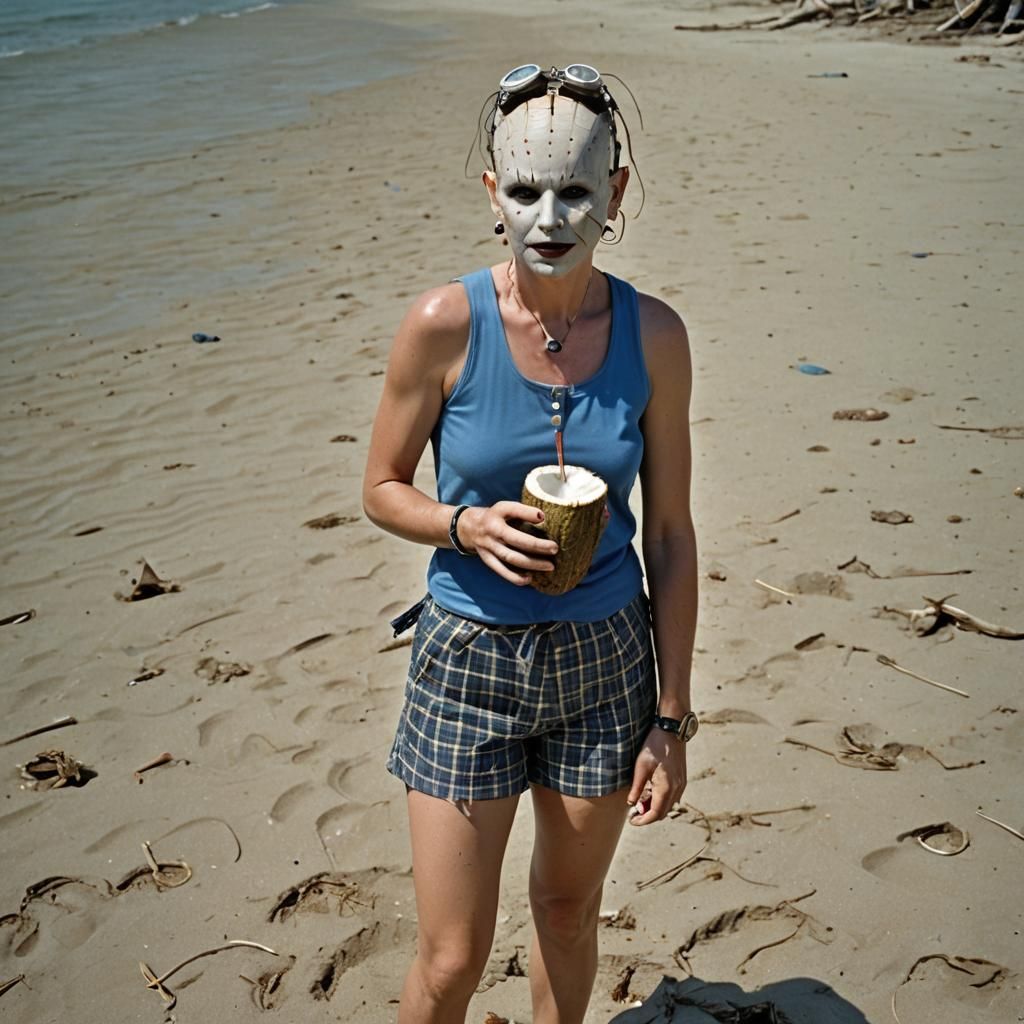 Surreal Pinhead Beach Scene in Dark Fantasy Style