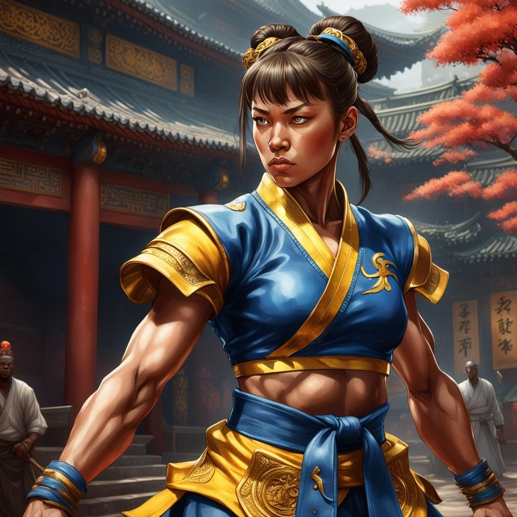 Chun Li as Shaolin Warrior, Hyperrealistic 3D Game Art