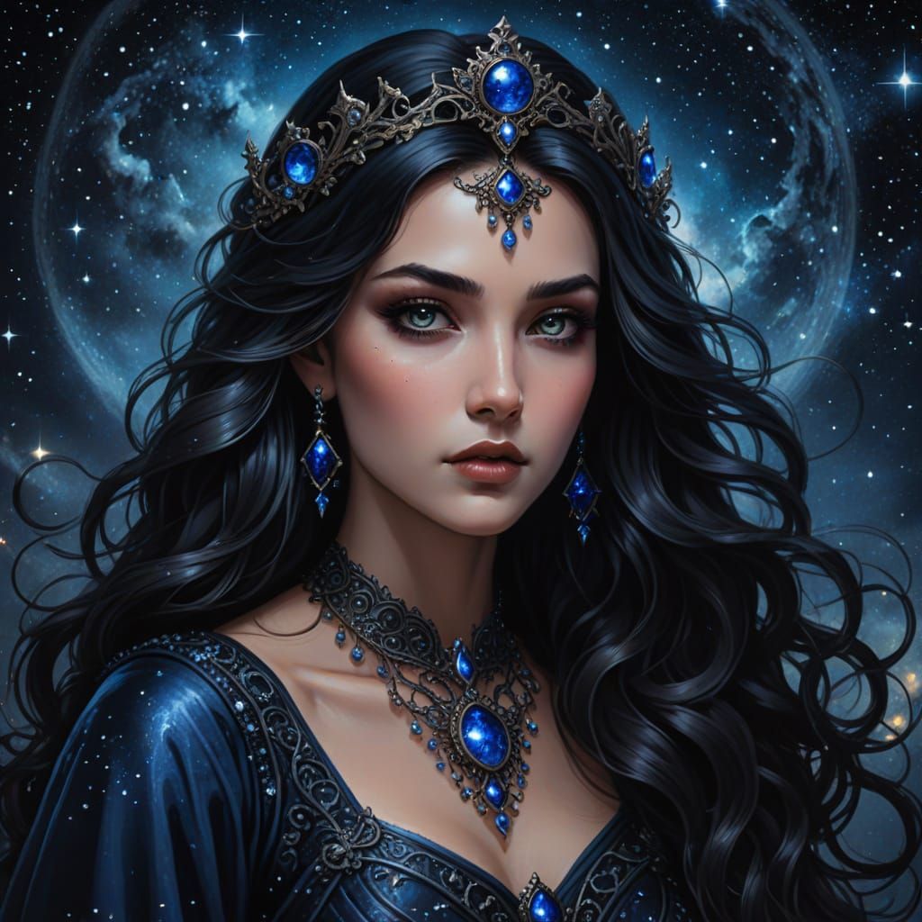 Nyx, Goddess of Night, in Starry Cosmos Portrait