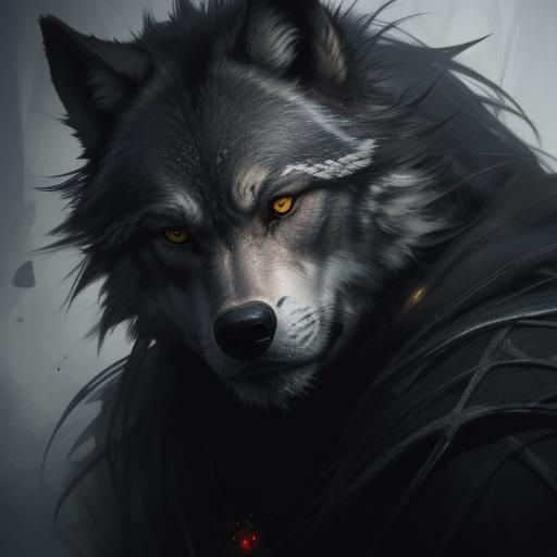 Dramatic Charcoal Wolf with Spider Legs