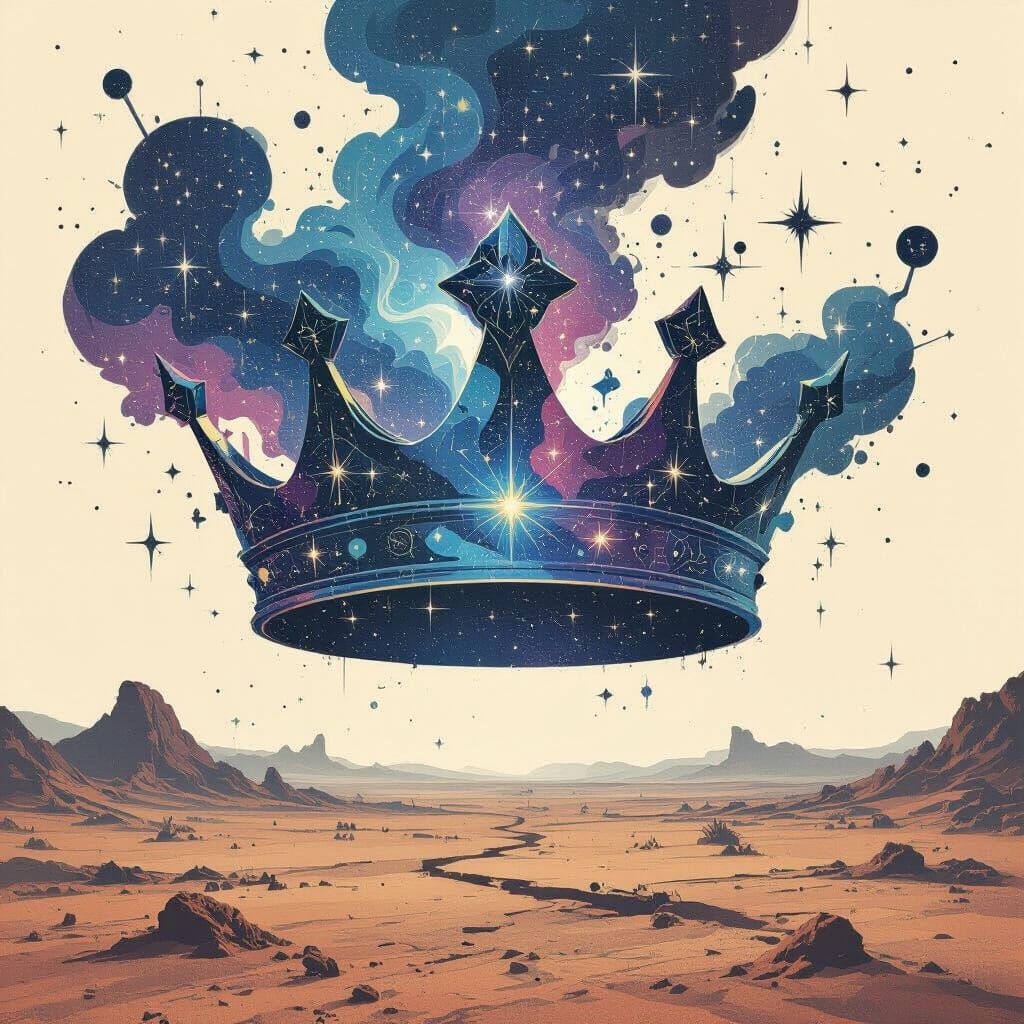 Cosmic Crown Above Alien Planet in Abstract Graffiti Style