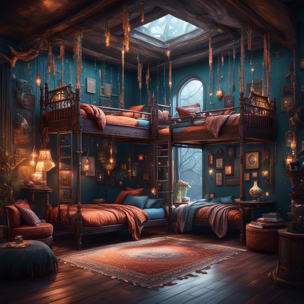 Twins in Shared Room: Fantastical Matte Painting