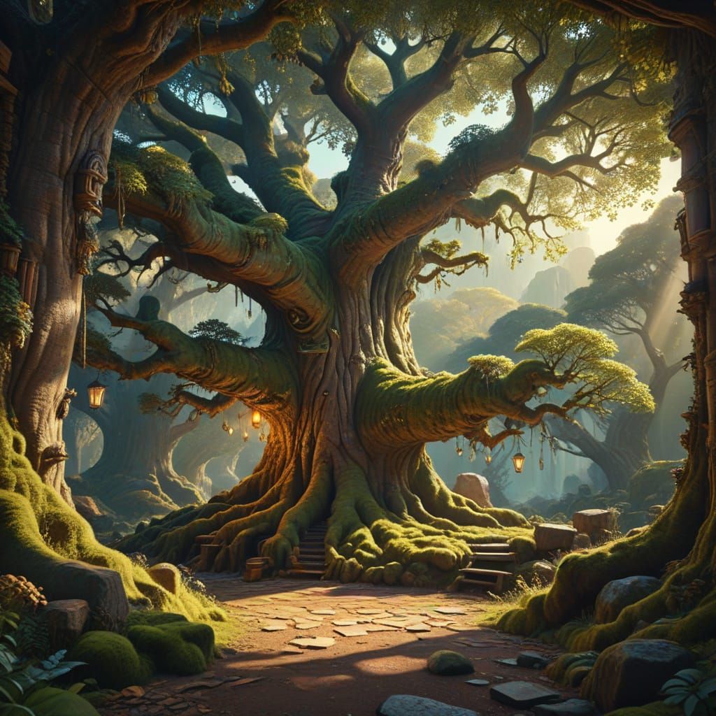 Cozy Reading Nook in Ancient Tree