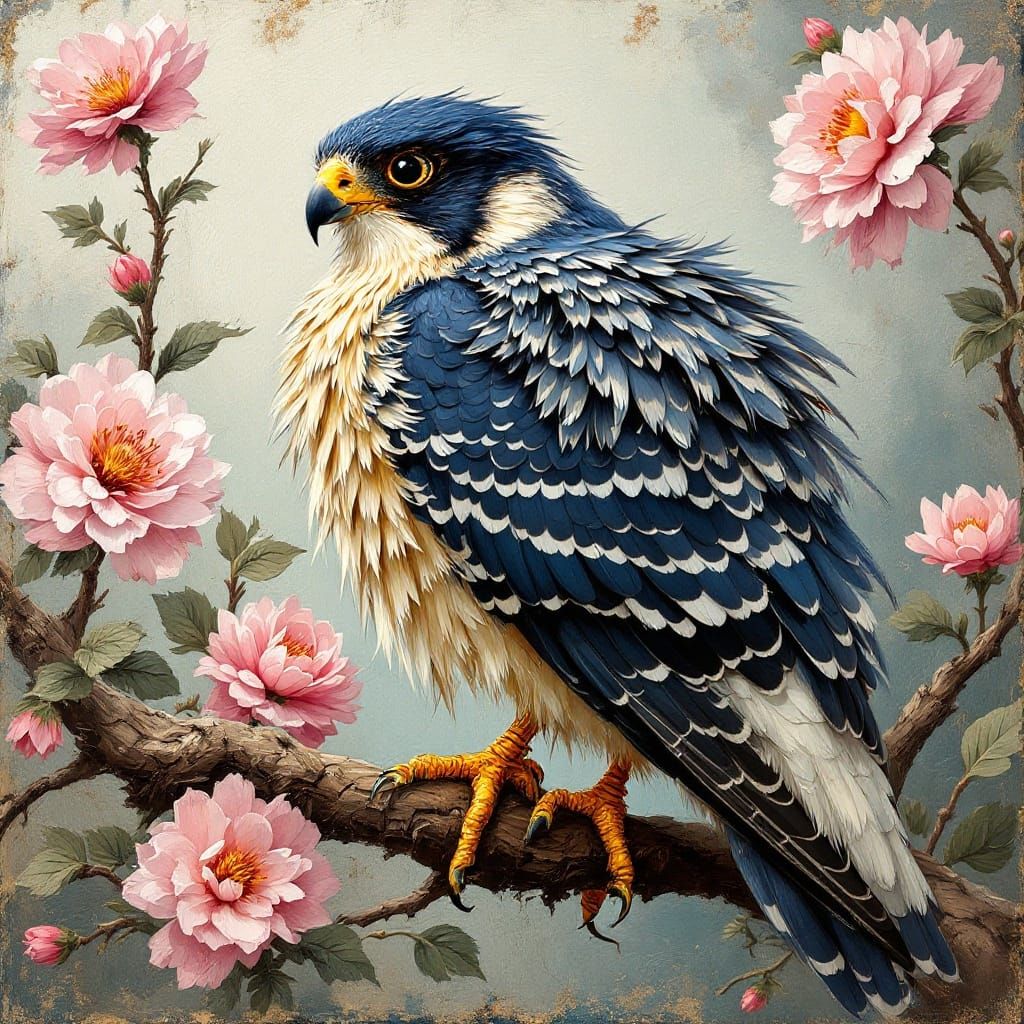 Impasto Oil Painting of a Majestic Peregrine Falcon in Vibra...