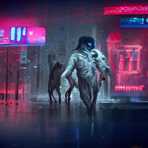 Cyberpunk Skinwalker in Neon Horror Landscape