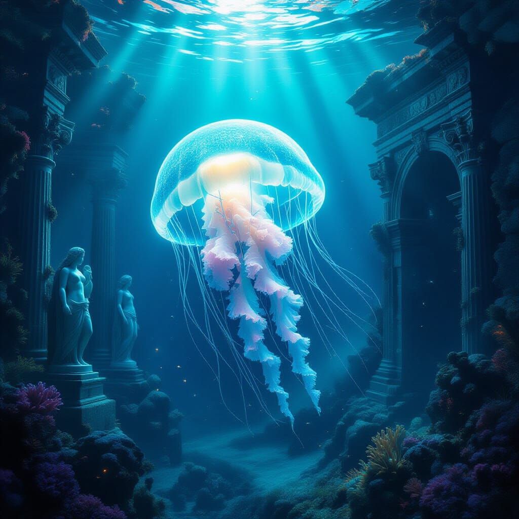 Bioluminescent Jellyfish in Sunken City