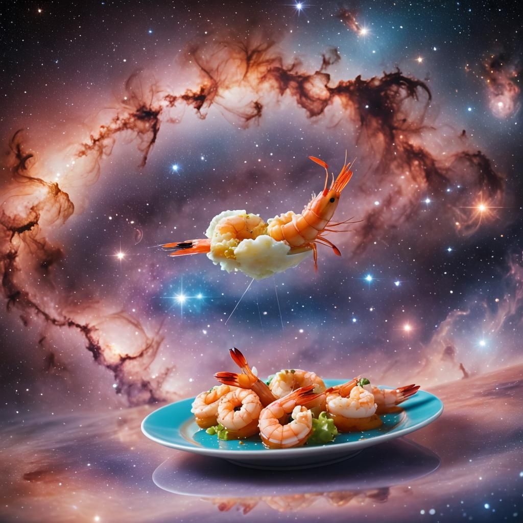 Plate of Shrimp Floating in Deep Space
