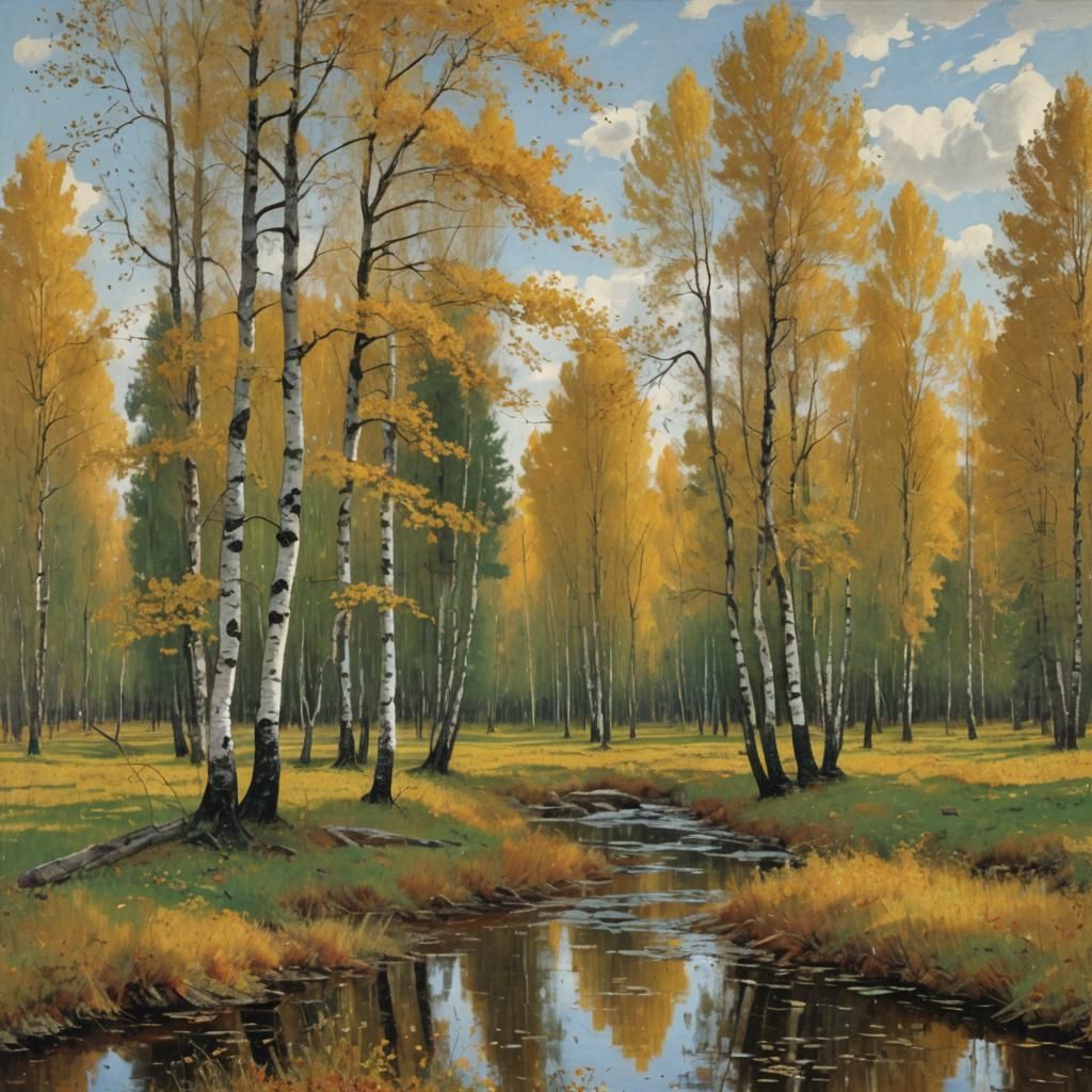 Golden Autumn Landscape in Classic Style