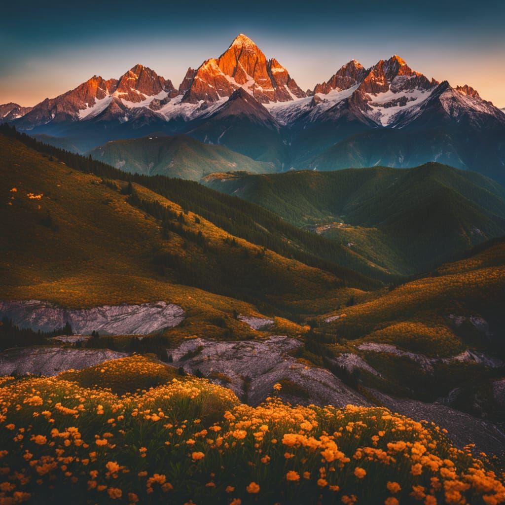 Majestic Mountain Range at Golden Hour