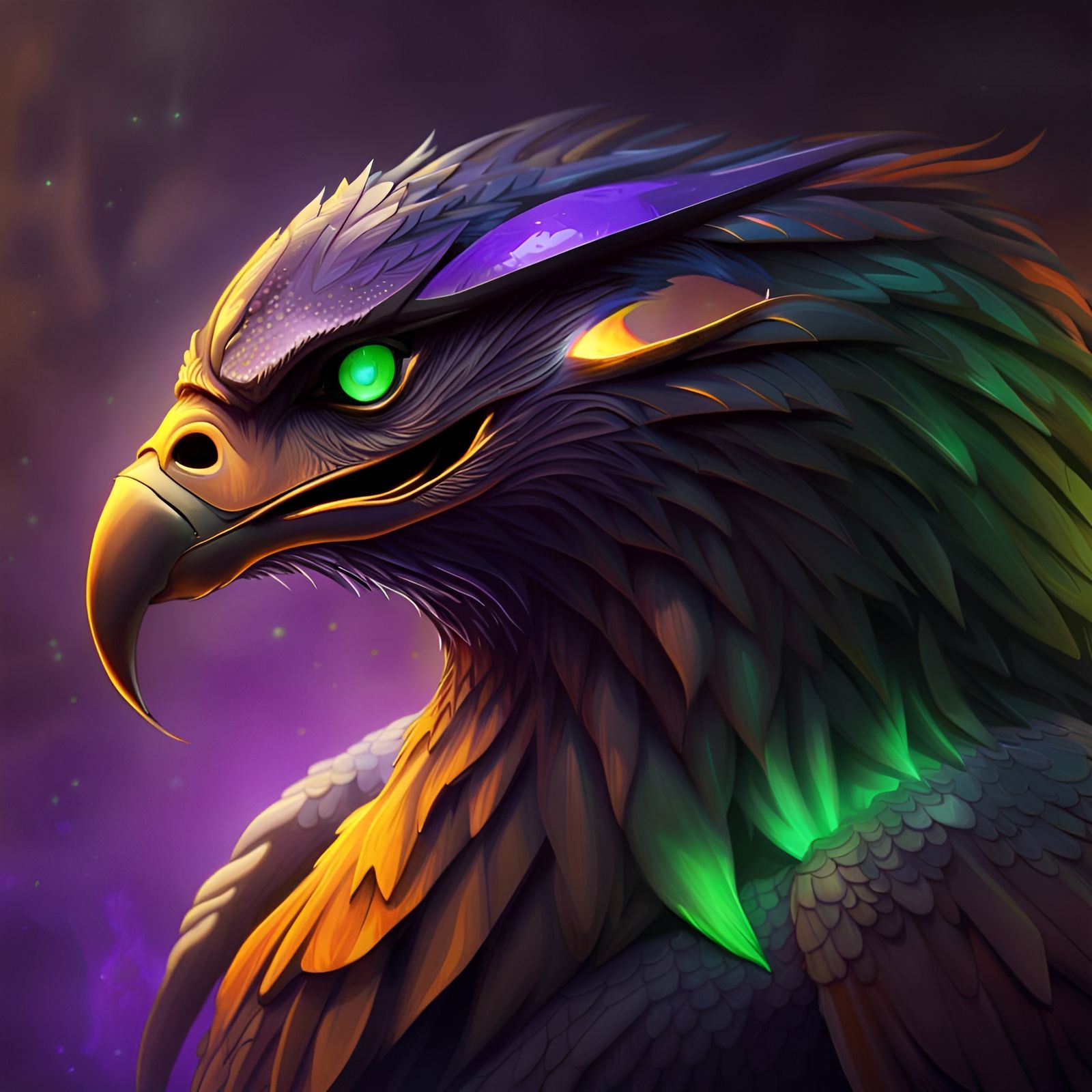 Mythical Cybernetic Eagle Portrait in Dark Fantasy Style