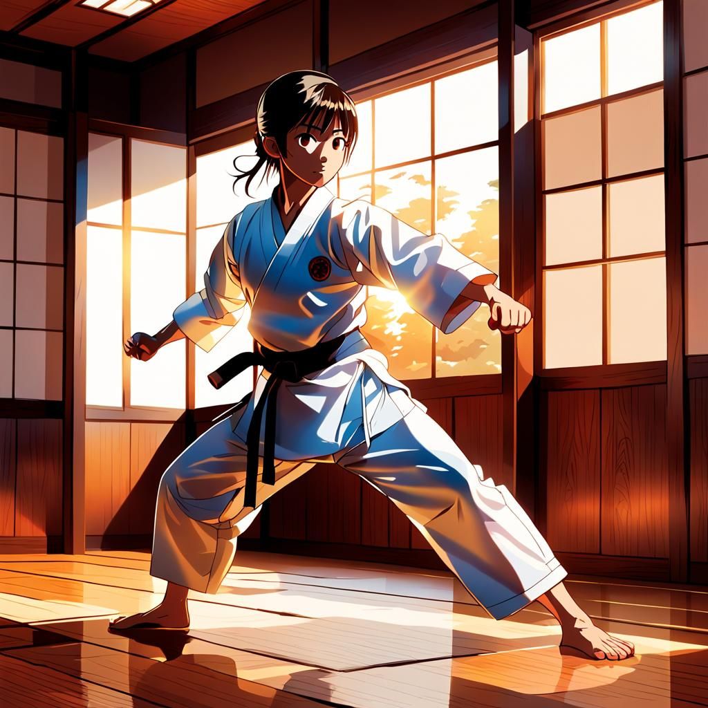 Dynamic Manga Illustration: Karate Practice in Budokan