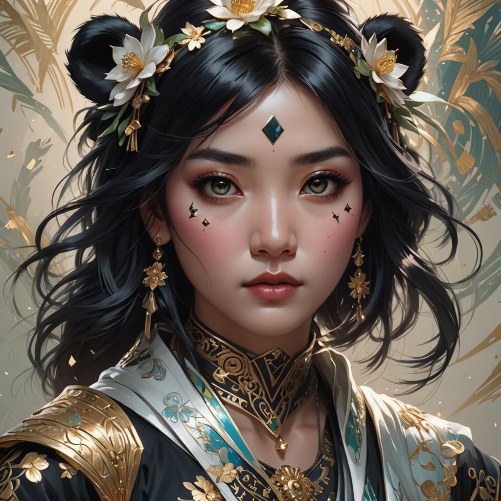 Diamond Panda Woman Portrait in Hyperdetailed Style