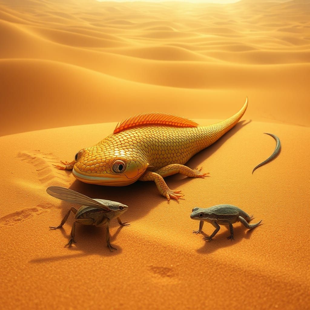Golden-scaled Egyptian Sandfish & its Prey, a Gecko & a Cricket