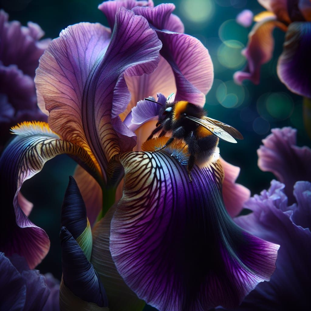 Bumble Bee on Deep Purple Iris Bloom