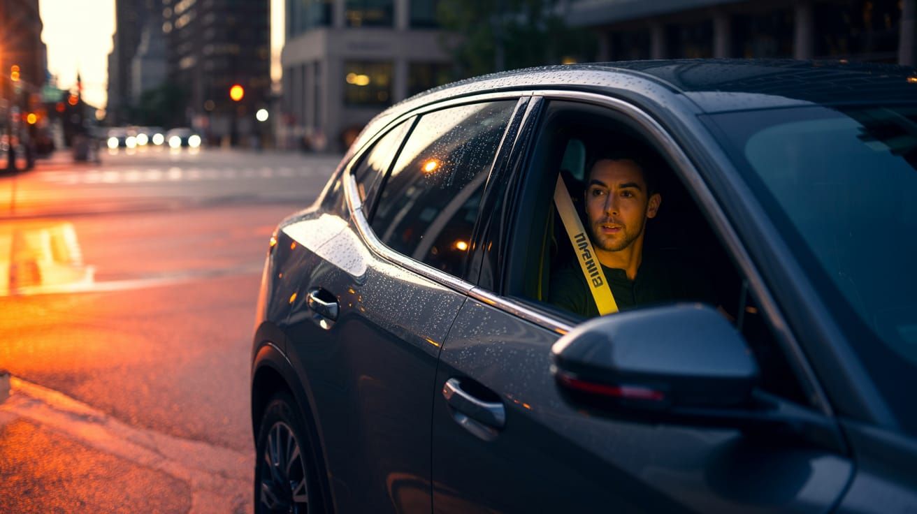 Black Luxury SUV at Dusk in Urban Setting