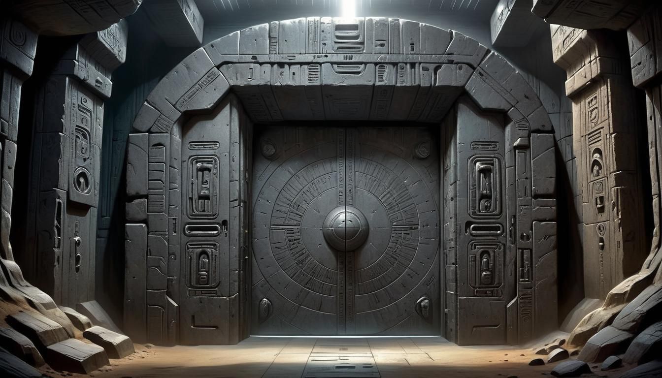 Retro-Futuristic Sci-Fi Bunker in Ancient Art Style