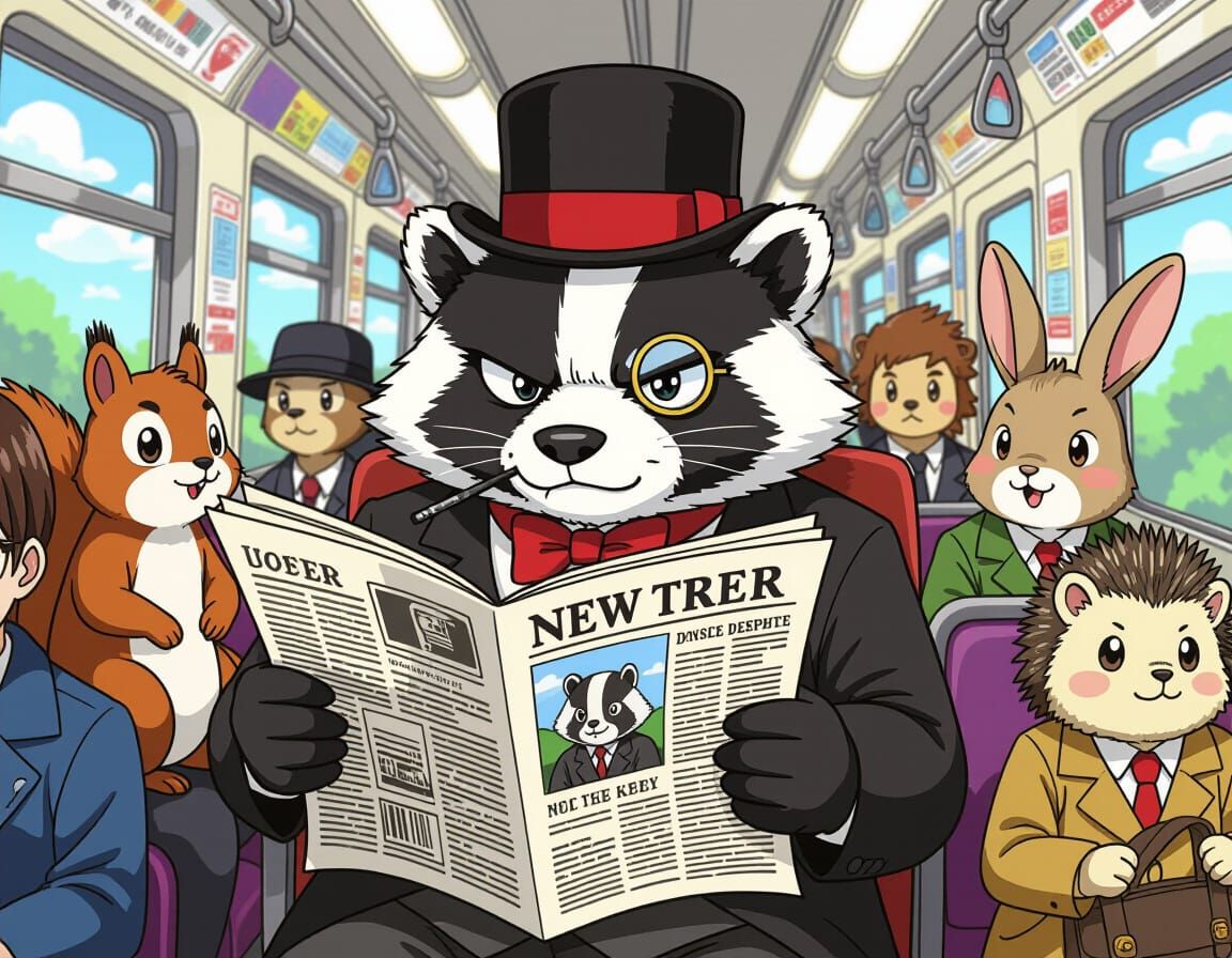 Badger Commuter in Manga Style Illustration