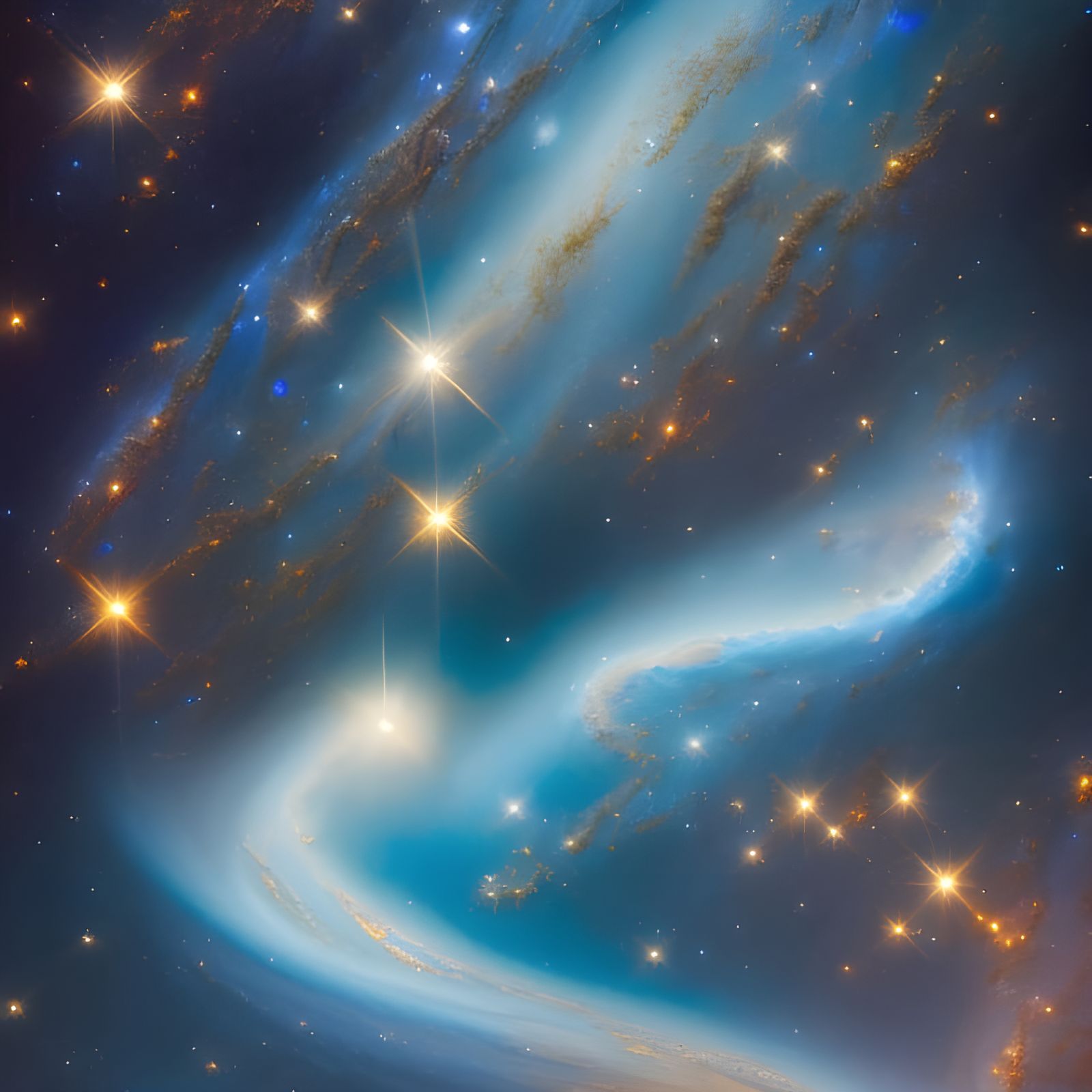 Blue Space Traveler Flying Through Cosmos