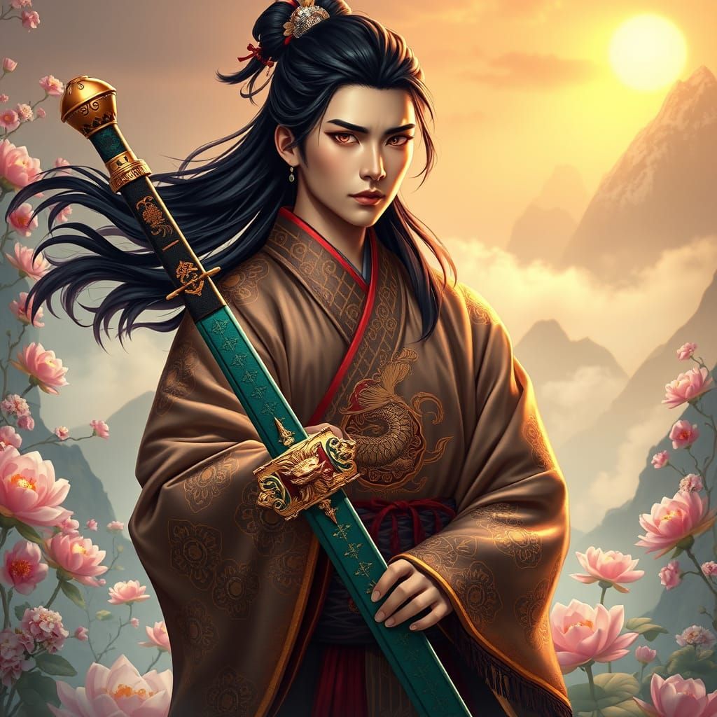 Elegant Chinese Warrior in Imperial Regalia