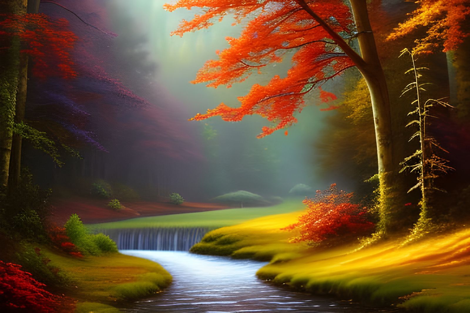 Enchanting Autumn Forest Landscape in Art Deco Style