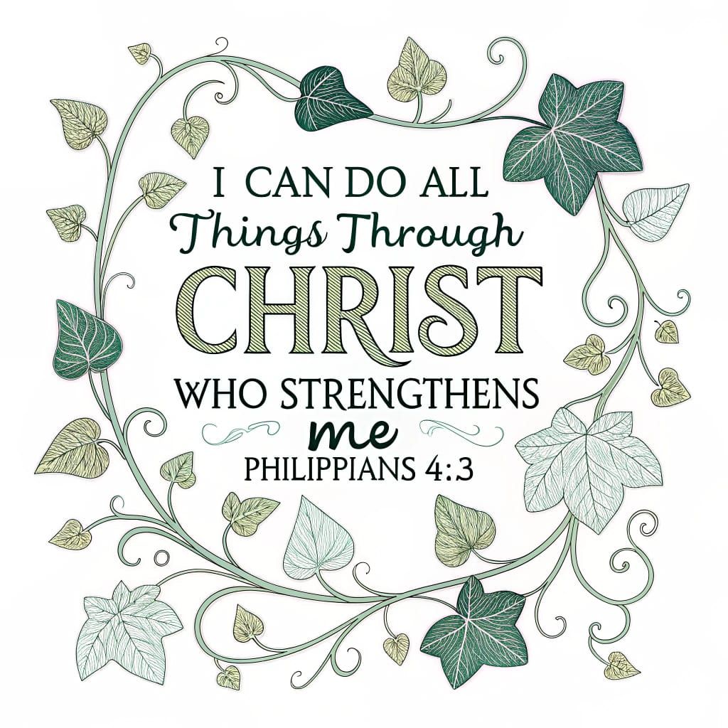 Philippians 4:13 Verse with Ivy in Coloring Book Style