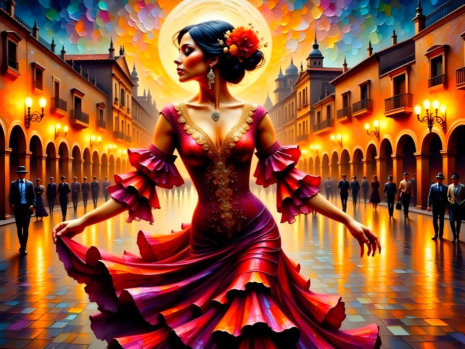 Vibrant Flamenco Dancer in Impasto Style
