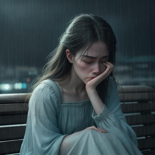 Melancholic Woman in Abandoned Cityscape