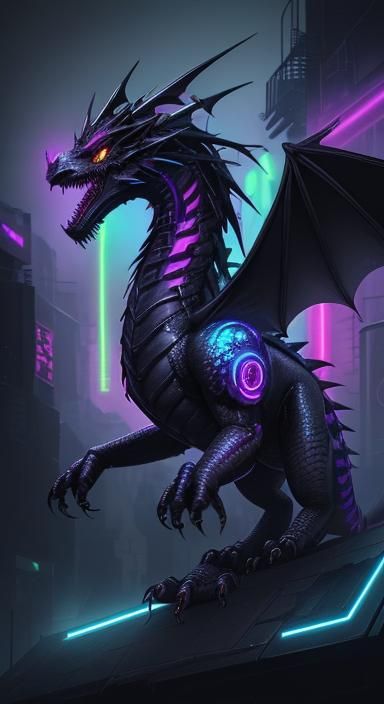 Cyberpunk Steampunk Dragon with Rainbow Eyes