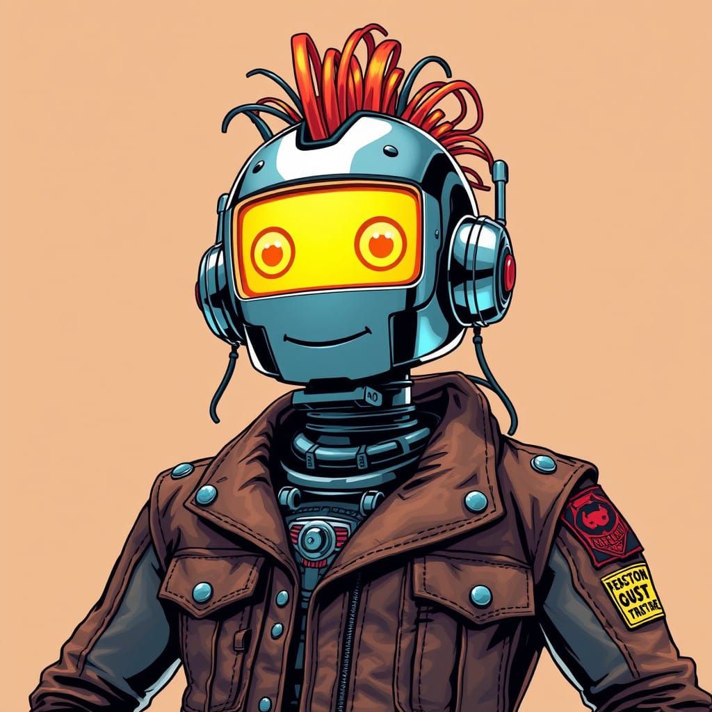 Retro Robot with Mohawk and Leather Jacket