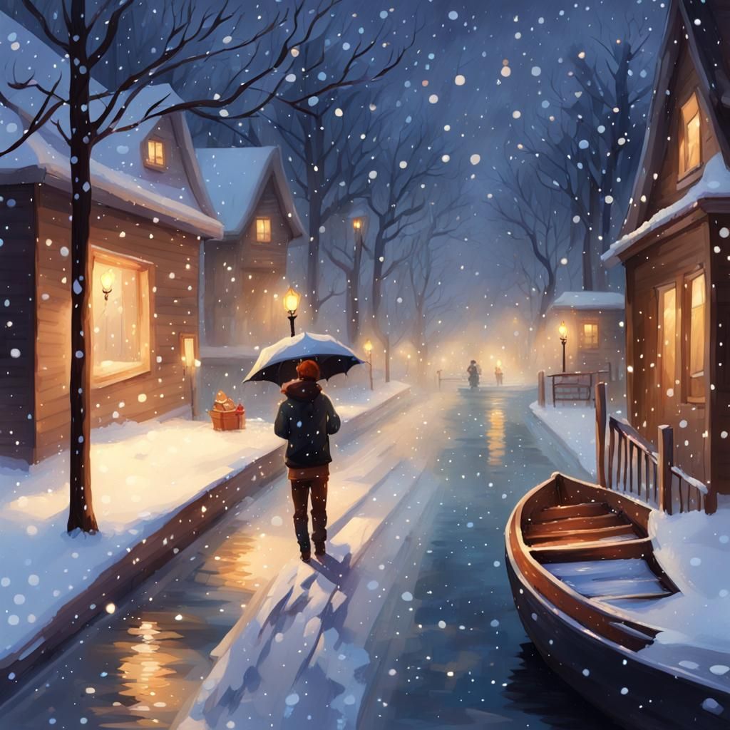 Cozy Winter Scene in Expressionist Style