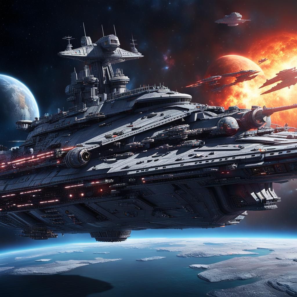 Giant Battleship in Space: Detailed Matte Painting