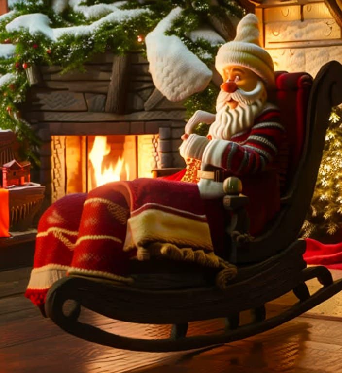 Santa Claus Asleep by Fireplace: 8K Photorealistic Art