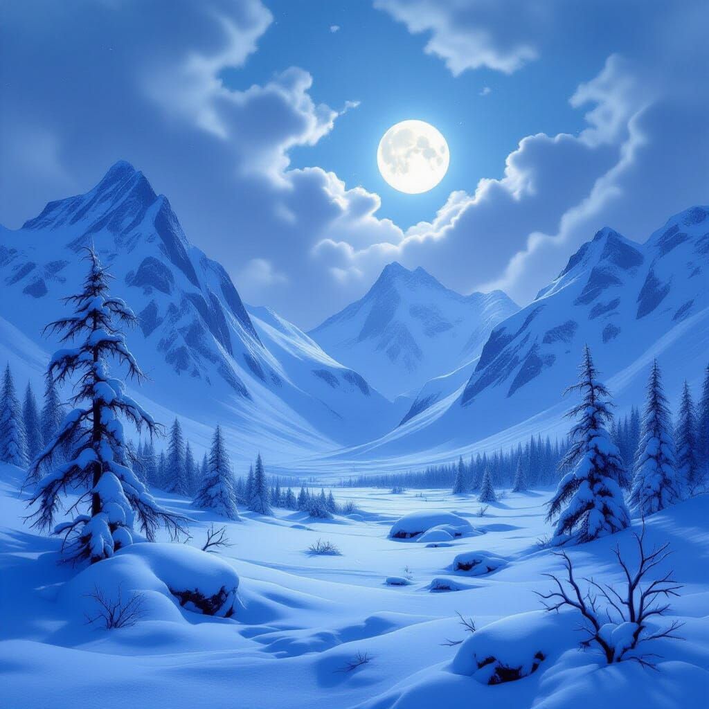Ethereal Moonlight Over Snowy Tundra