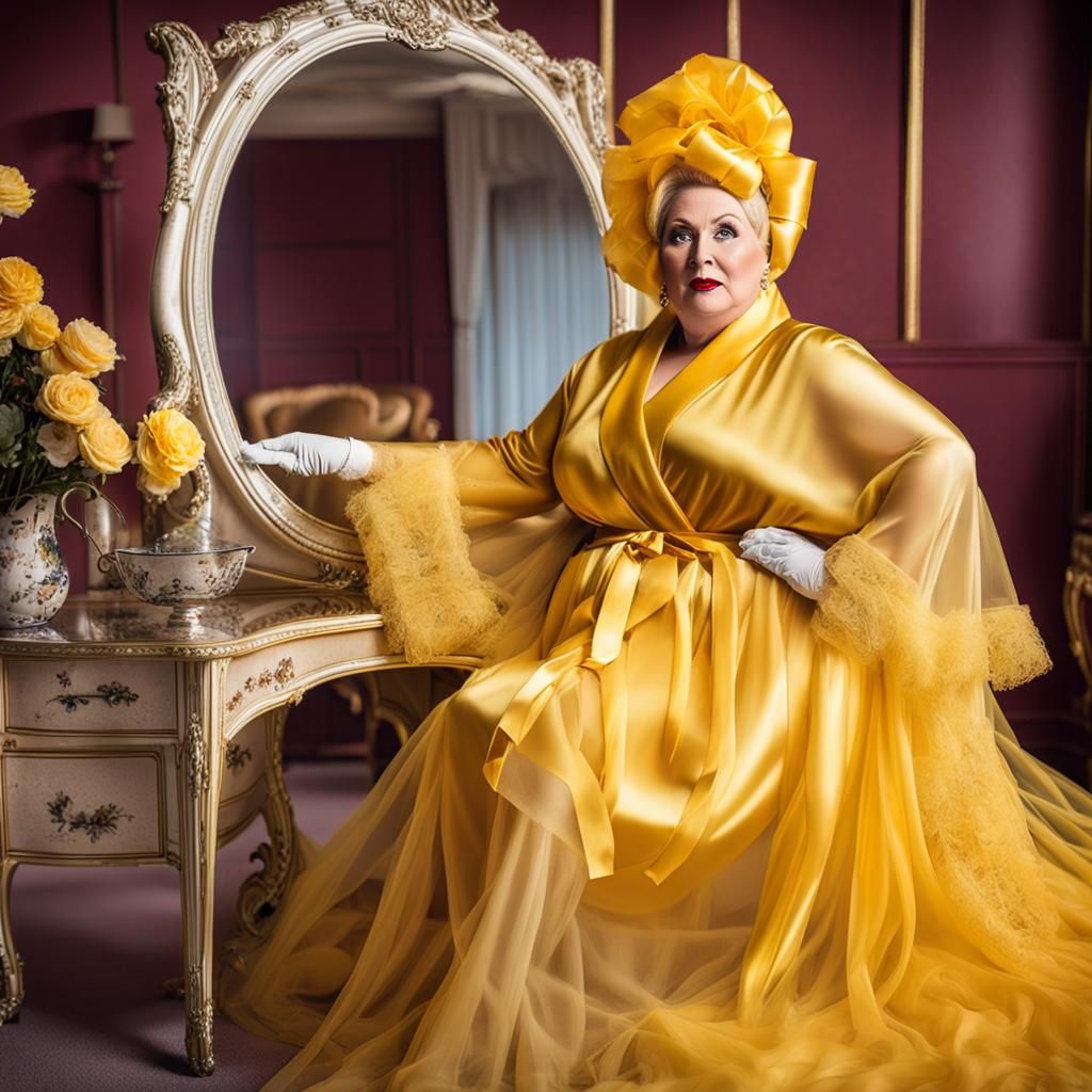 Extravagant Woman in Yellow Tulle Robe: Moody Black and Whit...