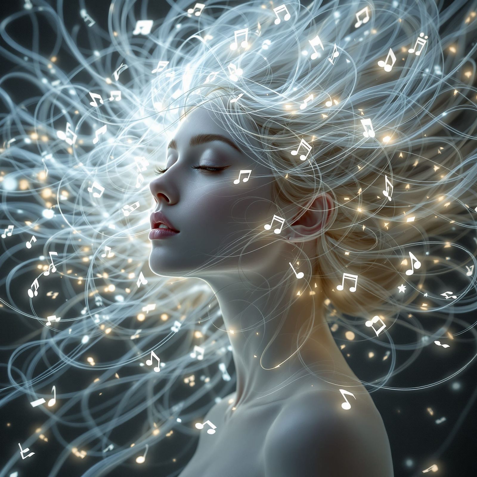 Ethereal Woman with Violin String Hair