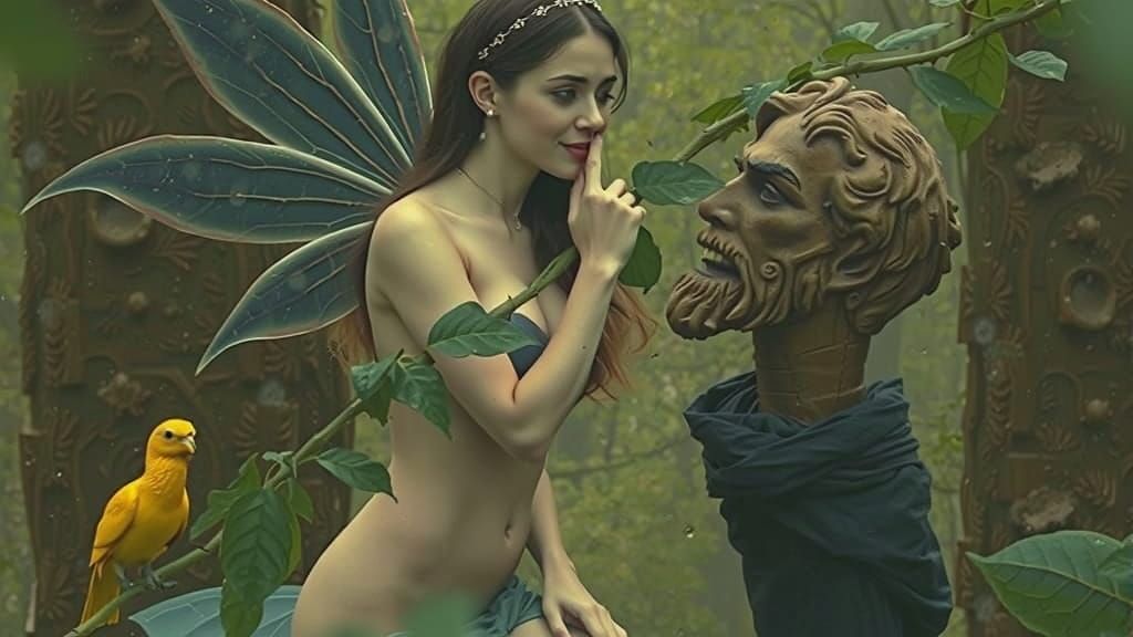 Blond Fairy Woman in Forest, 19th Century Oil Painting Style