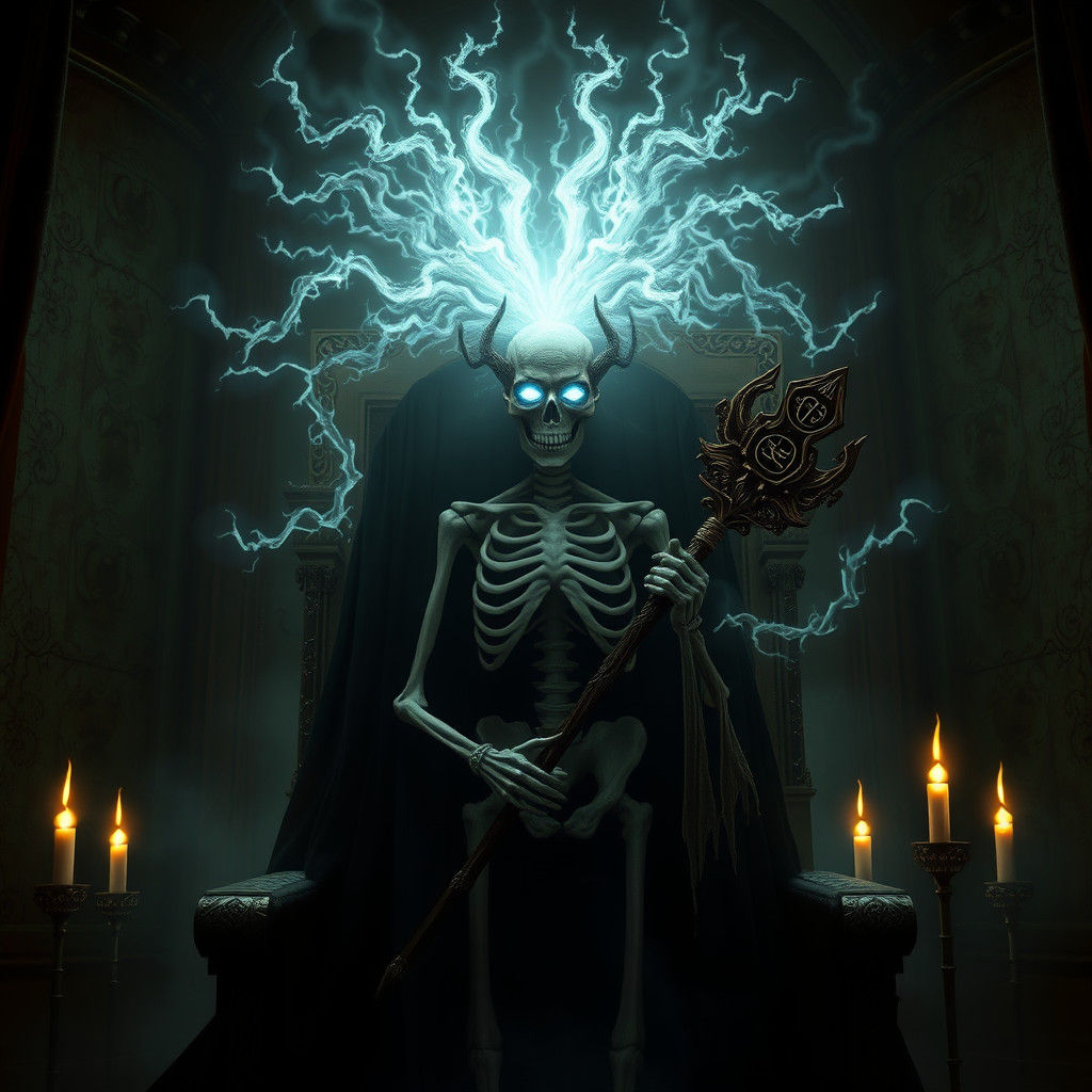 Ethereal Queen in Dimly Lit Throne Room