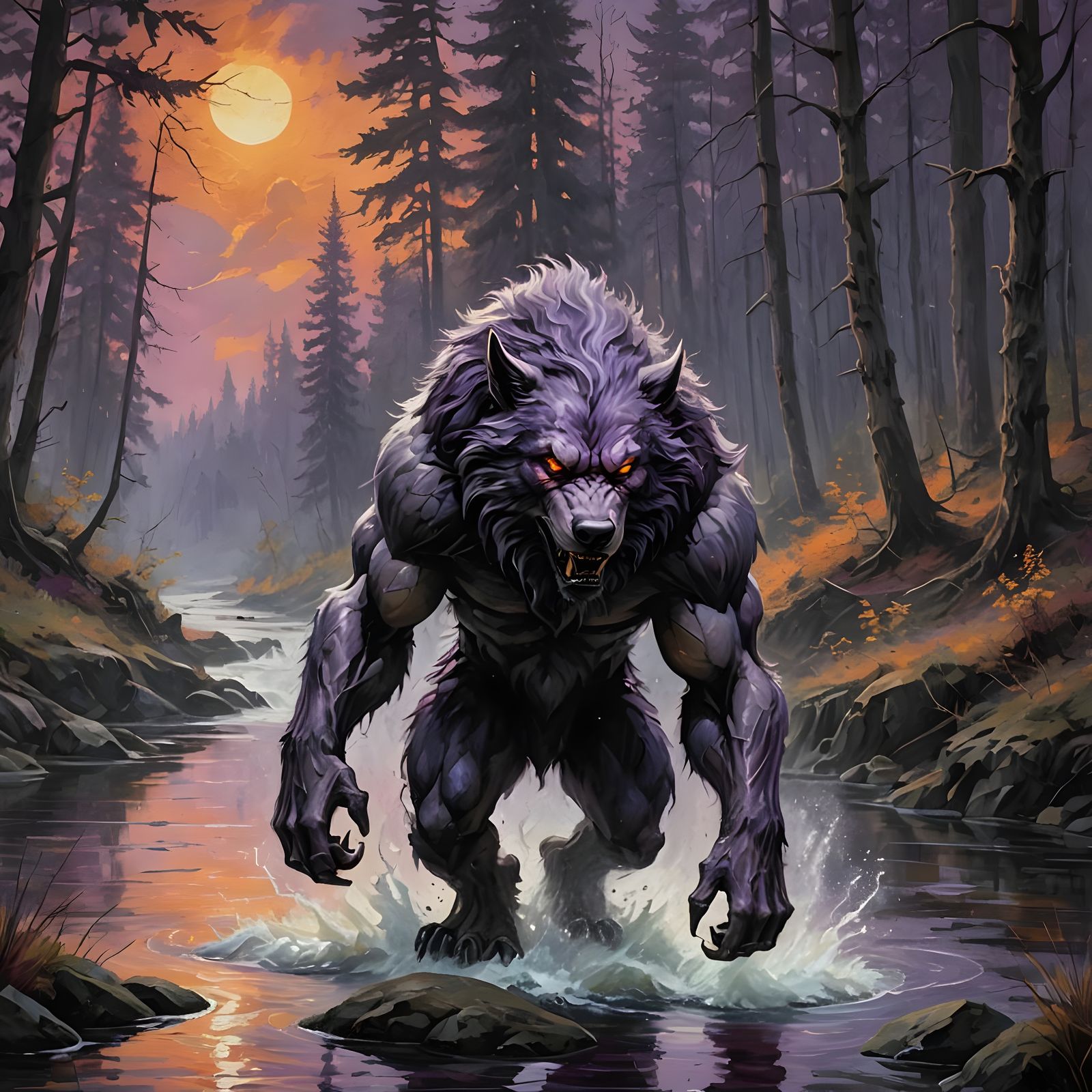 Intimidating Werewolf Stalks Through Dark Forest