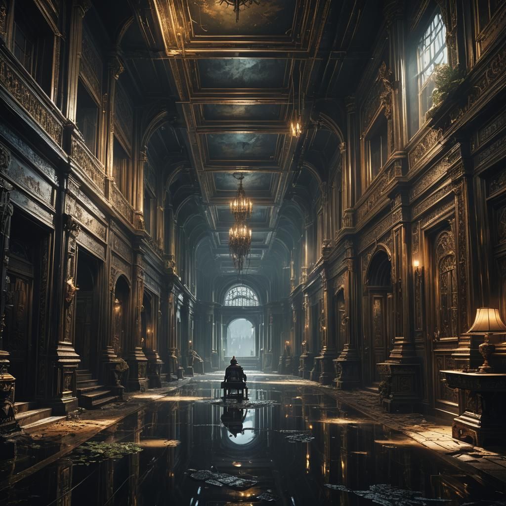 Dramatic Dark Hallway in Digital Matte Painting