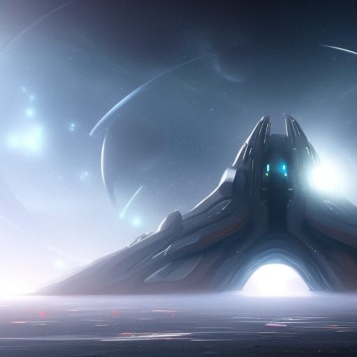 Futuristic Starship in Deep Space: Dark Fantasy Art