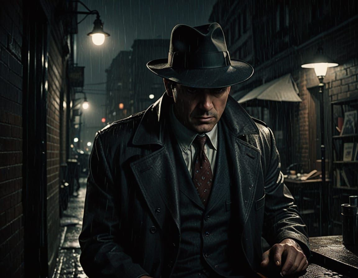 Vintage Detective in a Rainy 1930s City Office