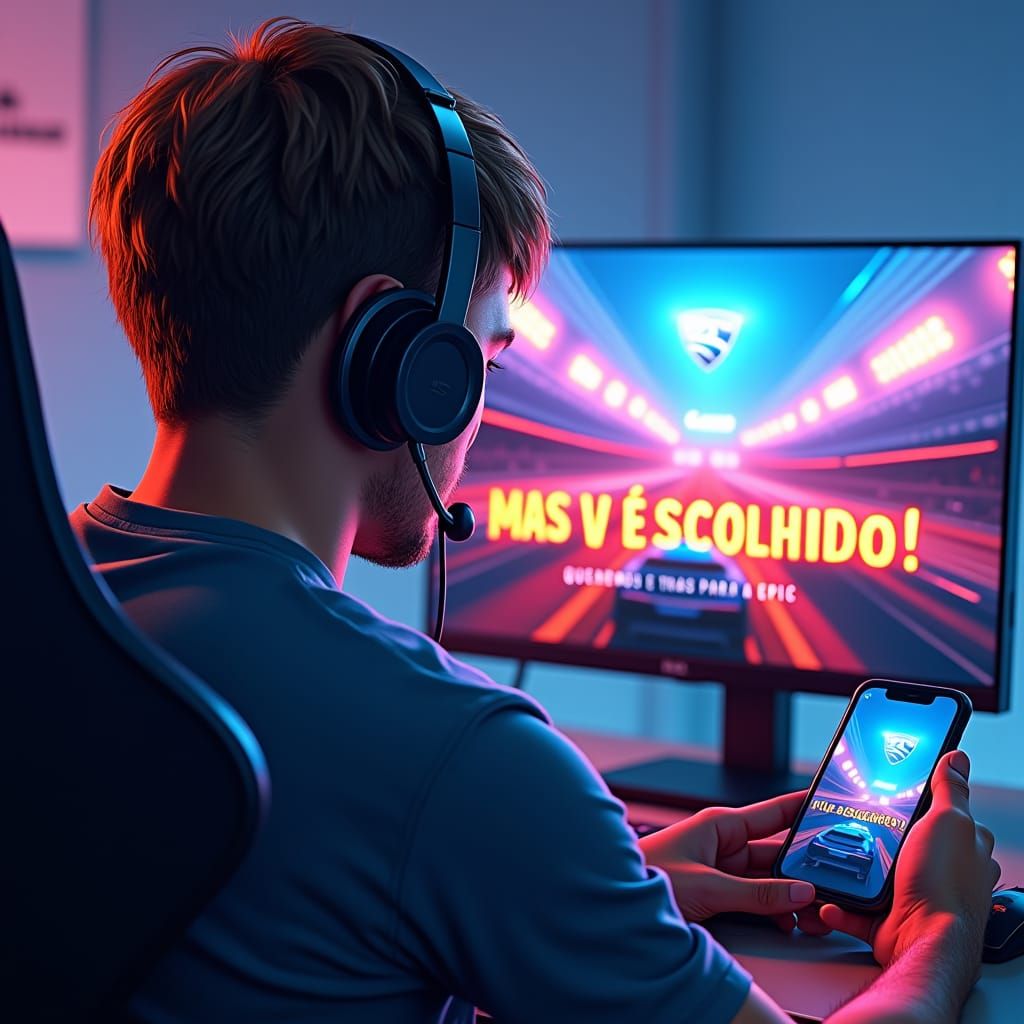 Man Immersed in Virtual Rocket League World