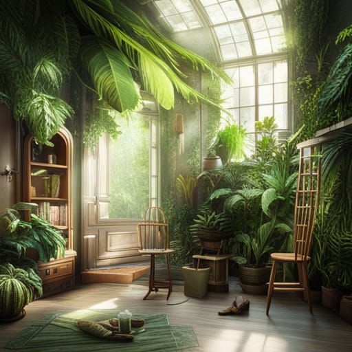Lush Indoor Garden in Light-Filled Room