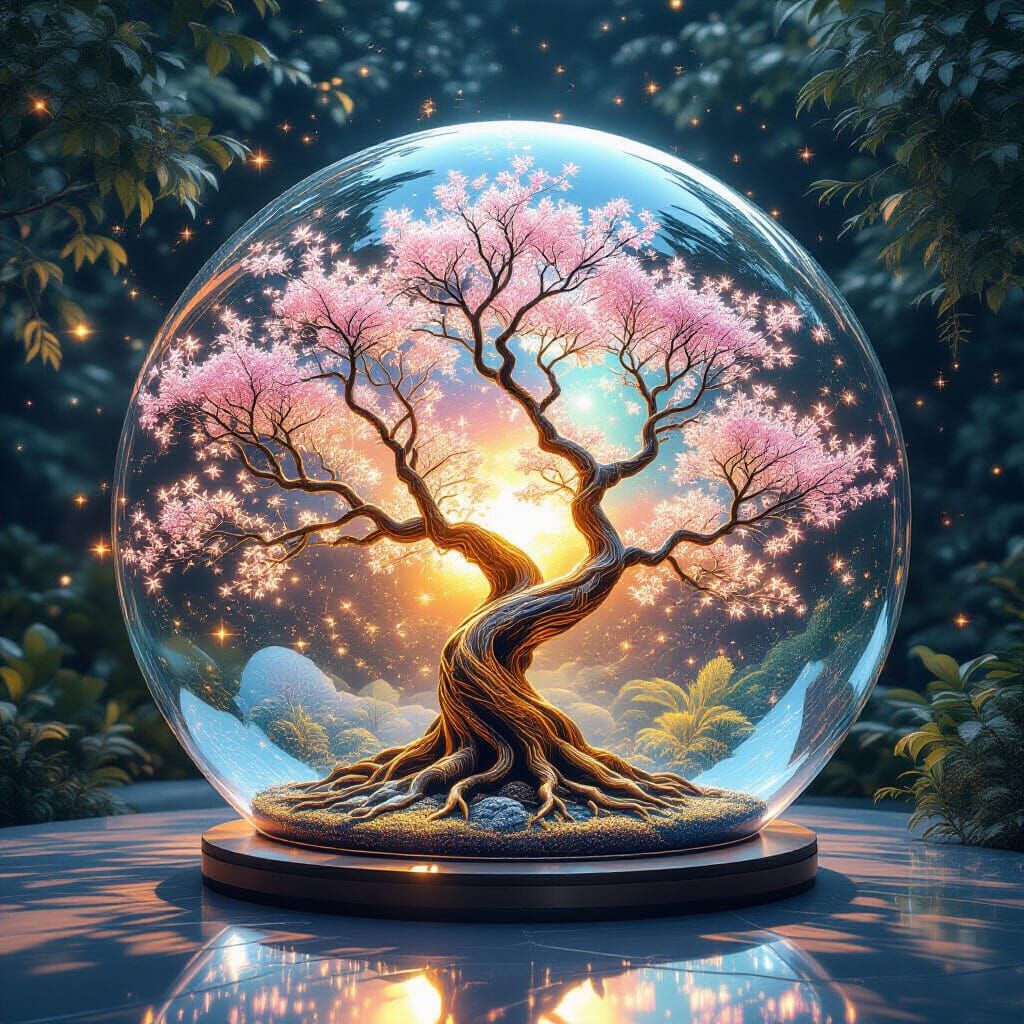 Translucent Glass Baobab Tree: Holographic Cosmic Illustrati...