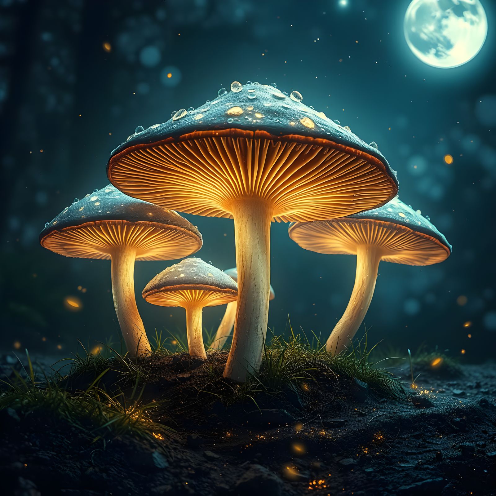 Enchanted Forest Floor Illuminated by Glowing Mushrooms
