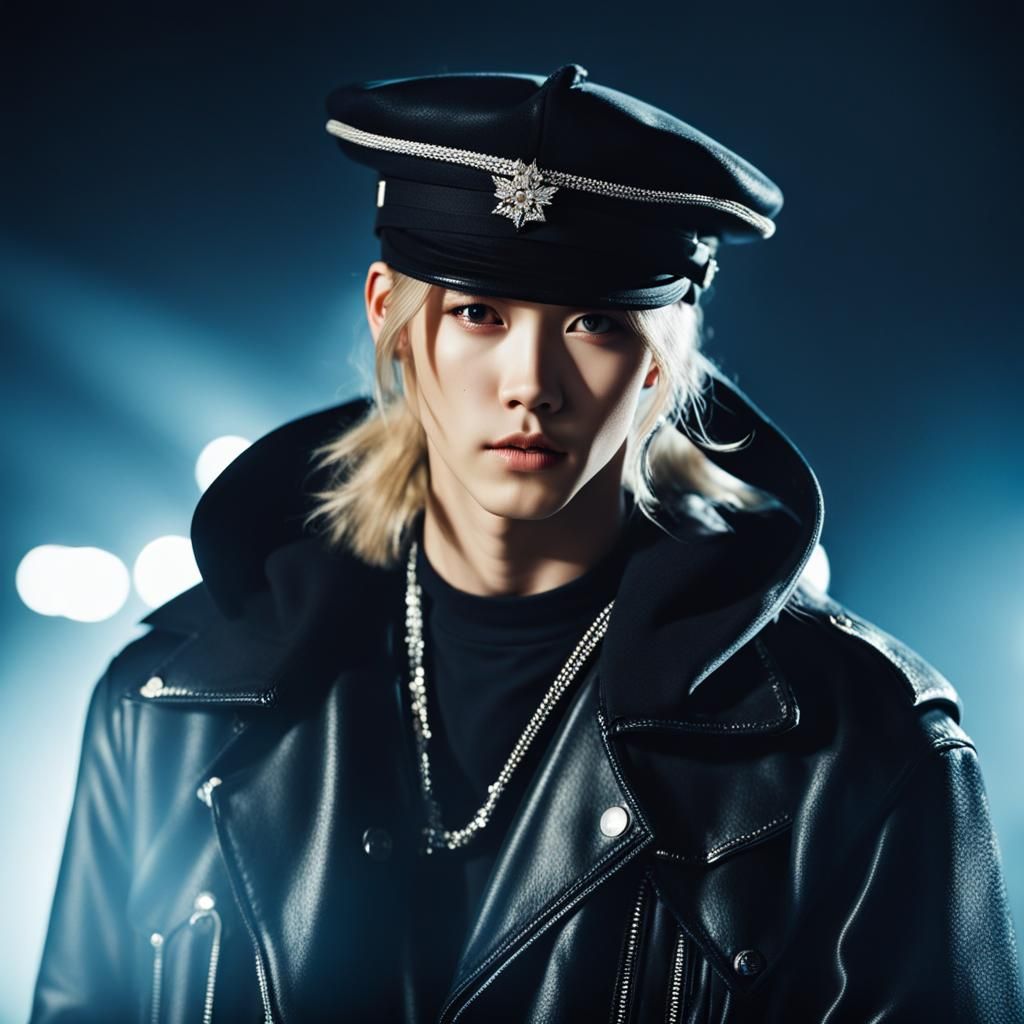 Confident K-Pop Idol with Blonde Hair