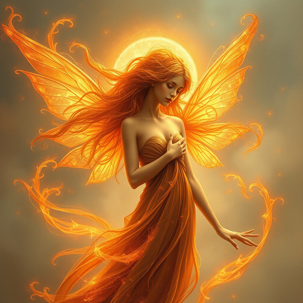 Ethereal Fire Fairy Goddess in Dreamlike Painting Style